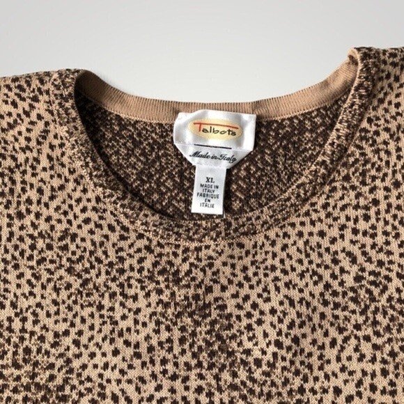 Vintage Talbots Animal Print Knit Sweater Top XL Wool Cotton Crewneck NWT Italy - Picture 6 of 10